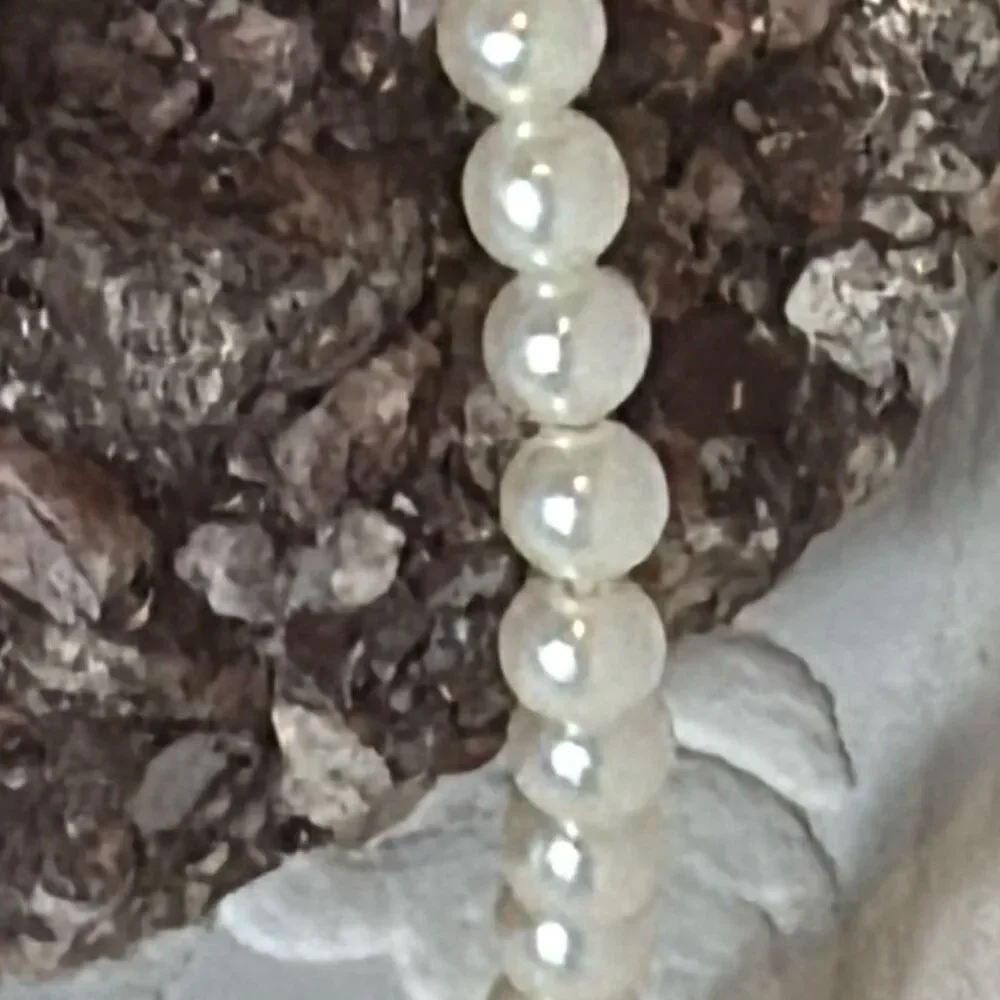 Vintage Art Deco Glass Pearl Choker‎ Necklace With Faceted Clear Crystals 15”